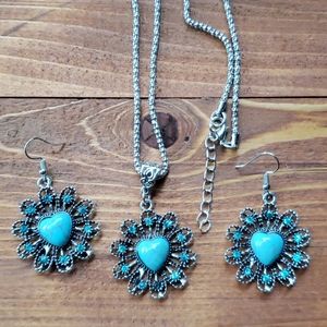 Bohemian vintage faux heart turquoise set